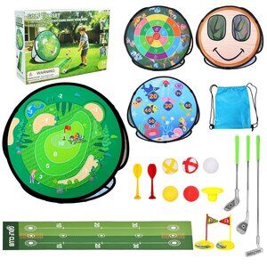 5 in 1 Toddler Golf Set, Kids Sticky Golf Games Toys with 3 Golf Clubs & Mat